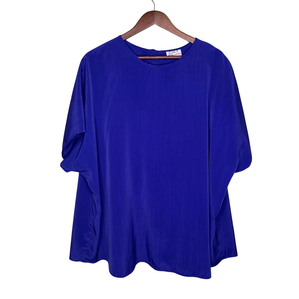 C.S.T. Studio Vintage Purple Blue Textured Blouse Short Sleeve Plus Size XL 2XL
